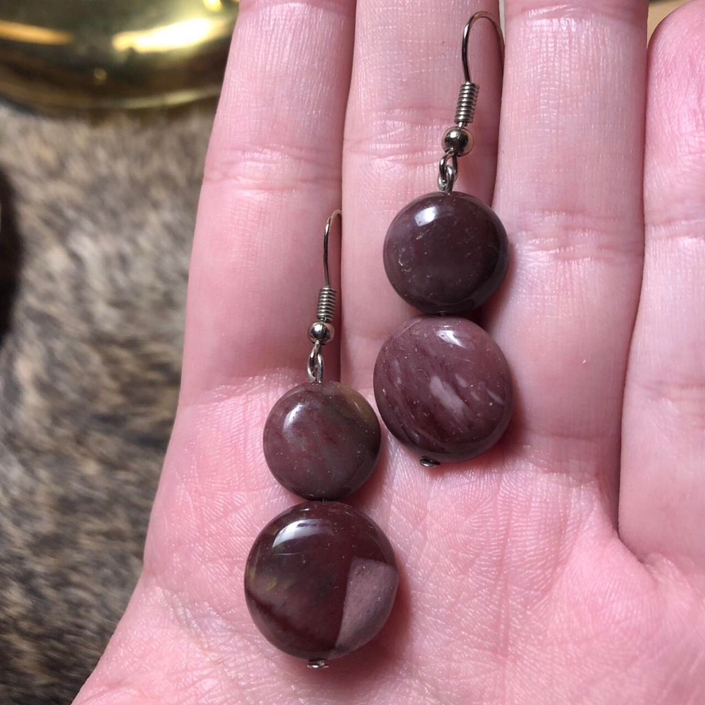 Vintage silver toned double stone disk earrings